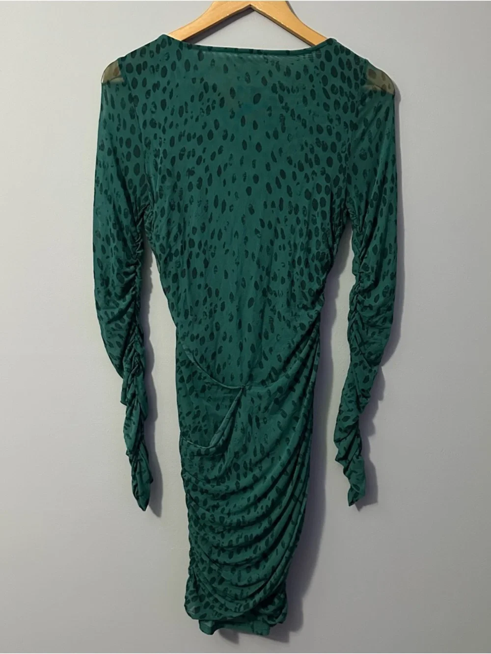 Free People Katana Mini Dress Green Mesh Ruched Bodycon Size M Fairycore - Picture 2 of 10